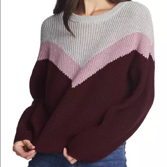1. State Sweaters - 1. State Revolve Color Block Chevron Balloon Sleeve Knit Sweater Size Small